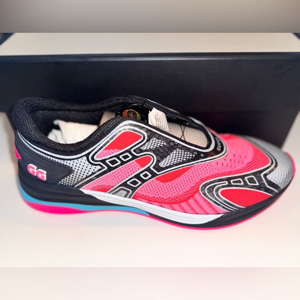 Gucci Mens Ultrapace R " Mismatched Neon yellow pink" GG Sample Sneakers- NWB - Picture 2 of 7